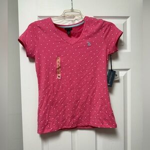 Pink Polka Dot Polo by Ralph Lauren V-Neck Women's Top